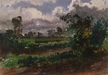 En vy över Artists Garden från hans hus i Exmouth, Devonshire